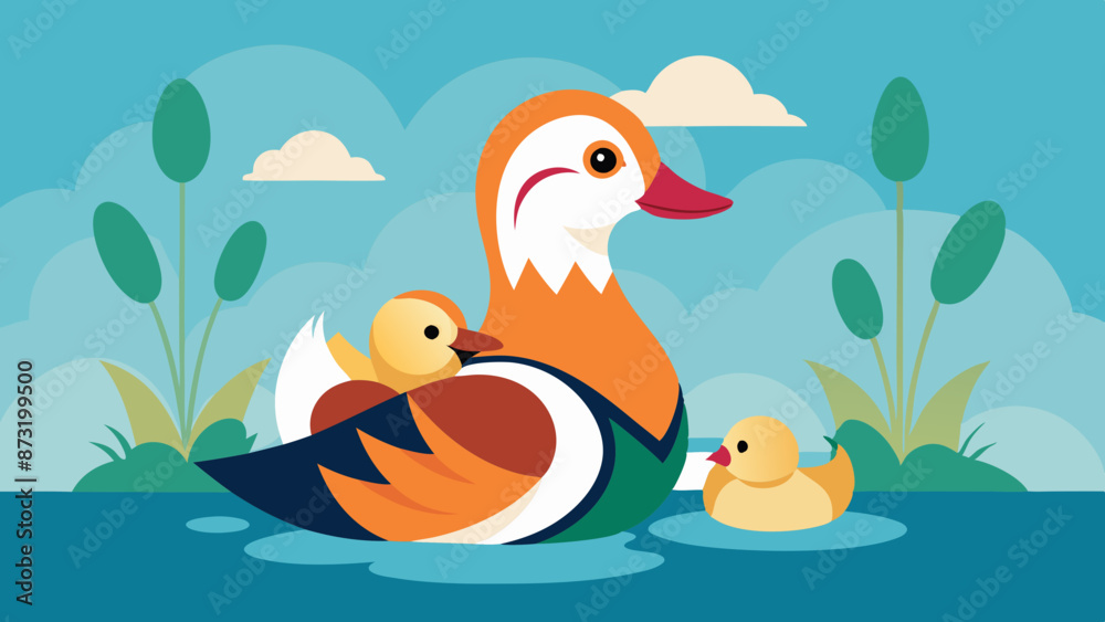 Wall mural duck and ducklings Vector Illustration 