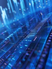 Stereoscopic data chart, visual data screen, data table, Visual data design, Technical style, blue and white color scheme, white font, blue background, Surreal, 3D rendering, OC renderer, 8k, HD 