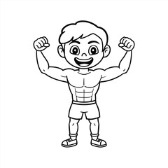 Cartoon happy boy with showing muscle