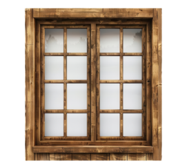 Rustic wooden window frame with frosted glass panels, perfect for a cozy cabin or farmhouse decor.