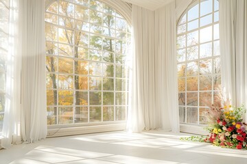 Background wedding with floral and view outside the garden fall generative AI	
