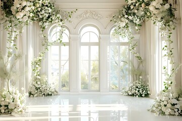 Background wedding with floral and view outside the garden fall generative AI	
