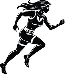 silhouette of a woman running illustration black and white