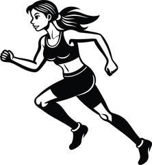 silhouette of a woman running illustration black and white