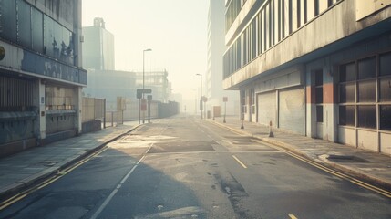 empty modern city street backplate for automotive, advertising, maground style, wide shot capcured from a man height , 8k, non symmetrical 