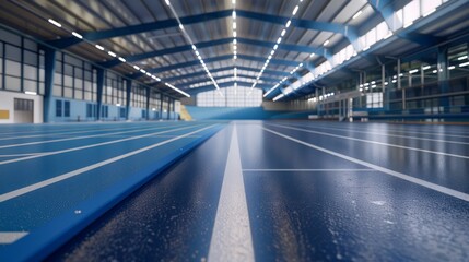 Fototapeta premium an indoor track, with a blue tail wing, ultra clear 8k, photographed at a 45 Â° angle on the left front 