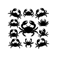 set of silhouettes of crabs