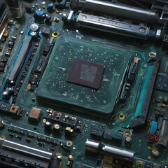 Fototapeta premium a close up of a motherboard with a cpu chip on it