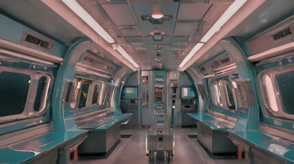a train car with a lot of seats and a window