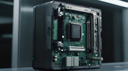 Fototapeta premium a close up of a computer motherboard with a cpu on top