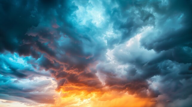 A powerful panoramic scene showcasing a dramatic stormy sky with dark, rolling clouds and lightning strikes illuminating the landscape. The image captures the intensity and raw energy of a storm
