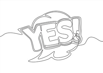 continuous drawing of one line of the word Yes.