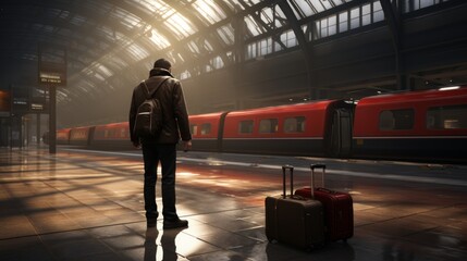 Middle aged man wipes tears on station platform after emotional goodbye with loved one
