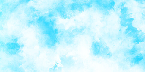 shiny and clear painted light blue clouds watercolor background, Abstract beautiful light blue cloudy sky clouds with stains, Creative vintage light sky blue background with various clouds and fogg.