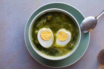 Photography of Sopa Verde Peruana. Peruvian and healthy food concept.