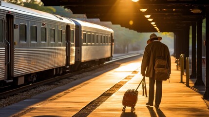 Middle aged man wiping tears on station platform after bidding farewell to loved one