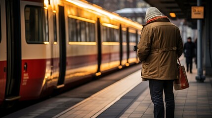 Middle aged man tearfully saying goodbye on station platform after emotional farewell
