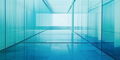 Obraz premium Sky Blue Hue Minimalistic Glass Architecture in a Modern Atmosphere, future smart office, business concept, Graphic Resources, Wallpapers, Brochure, Websites, banner design, Advertising, background