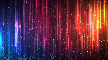 Illuminated colorful lines and particles background. Glowing data charts in ambient light, digitally.