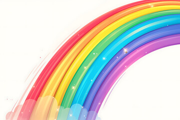 Cartoon rainbow rendered on a white background, featuring bright and vibrant colors in a smooth, arched shape, perfect for cheerful and playful designs