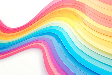Fototapeta premium Cartoon rainbow rendered on a white background, featuring bright and vibrant colors in a smooth, arched shape, perfect for cheerful and playful designs.
