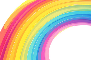 Cartoon rainbow rendered on a white background, featuring bright and vibrant colors in a smooth, arched shape, perfect for cheerful and playful designs.