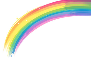 Cartoon rainbow rendered on a white background, featuring bright and vibrant colors in a smooth, arched shape, perfect for cheerful and playful designs.