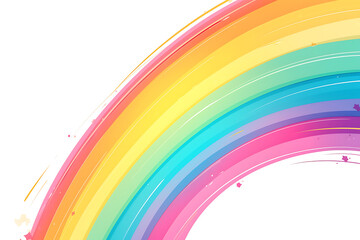 Cartoon rainbow rendered on a white background, featuring bright and vibrant colors in a smooth, arched shape, perfect for cheerful and playful designs.