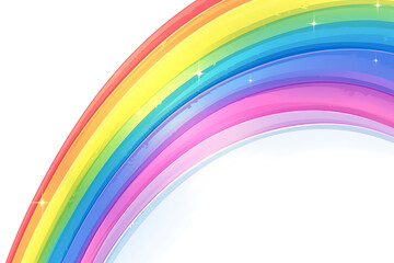 Cartoon rainbow rendered on a white background, featuring bright and vibrant colors in a smooth, arched shape, perfect for cheerful and playful designs.