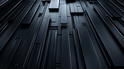 Obraz premium Futuristic background with sleek rectangular structures, metallic surfaces, dark tones, modern and high-tech, sophisticated and clean design, suitable for presentations and banners, high resolution, p