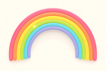 Cartoon rainbow rendered on a white background, featuring bright and vibrant colors in a smooth, arched shape, perfect for cheerful and playful designs.