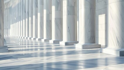 Fototapeta premium A line of white marble pillars, symmetrical and with high resolution, definition, quality, detail, contrast