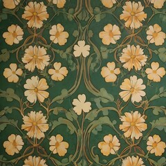 Used antique floral wallpaper with shamrocks, art nouveau, circa 1900 Gerenative AI
