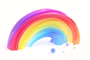 Cartoon rainbow rendered on a white background, featuring bright and vibrant colors in a smooth, arched shape, perfect for cheerful and playful designs.