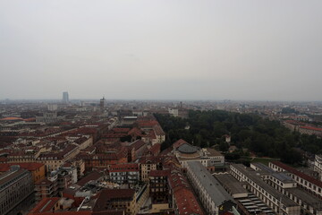 Panoramic view from the Mole Antonelliana on the metropolitan city of Turin, Italy.