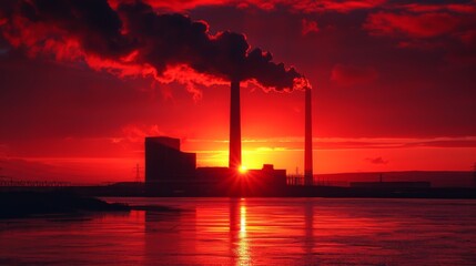 Smoke billowing from the chimneys of manufacturing plant