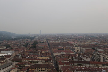Naklejka premium Panoramic view from the Mole Antonelliana on the metropolitan city of Turin, Italy.