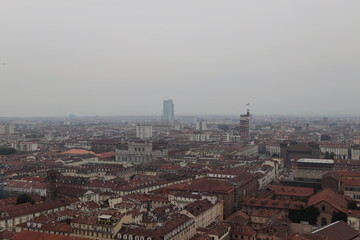 Obraz premium Panoramic view from the Mole Antonelliana on the metropolitan city of Turin, Italy.