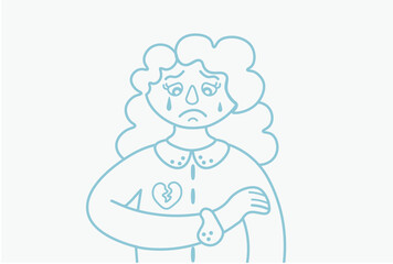 Obraz premium Depressed woman, Sad woman, Crying woman with broken heart. Young woman confused. Anxiety disorder. Vector Illustration