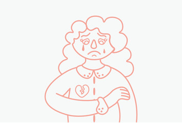 Depressed woman, Sad woman, Crying woman with broken heart. Young woman confused. Anxiety disorder. Vector Illustration