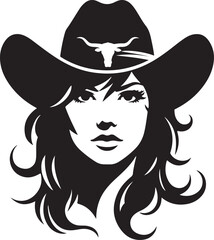 Cowgirl face silhouette vector illustration style with white background