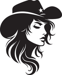 Cowgirl face silhouette vector illustration style with white background