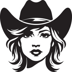 Cowgirl face silhouette vector illustration style with white background