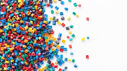Obraz premium Polymer masterbatch granules on white background for plastic product catalog design