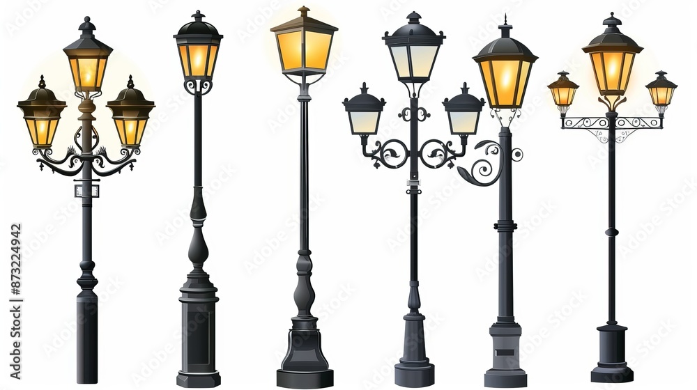 Wall mural urban outdoor lighting. old streetlamp electric power, ornamental town lamp post design, and electri