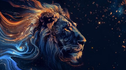 Naklejka premium lion layered with galaxy