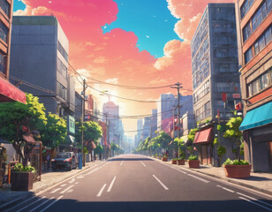 city streets landscape anime style