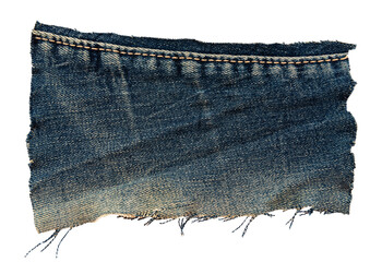 Piece of torn denim on a white background. Denim texture