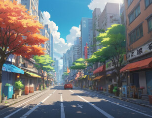 city streets landscape anime style