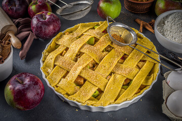 Autumn apple pie cooking background